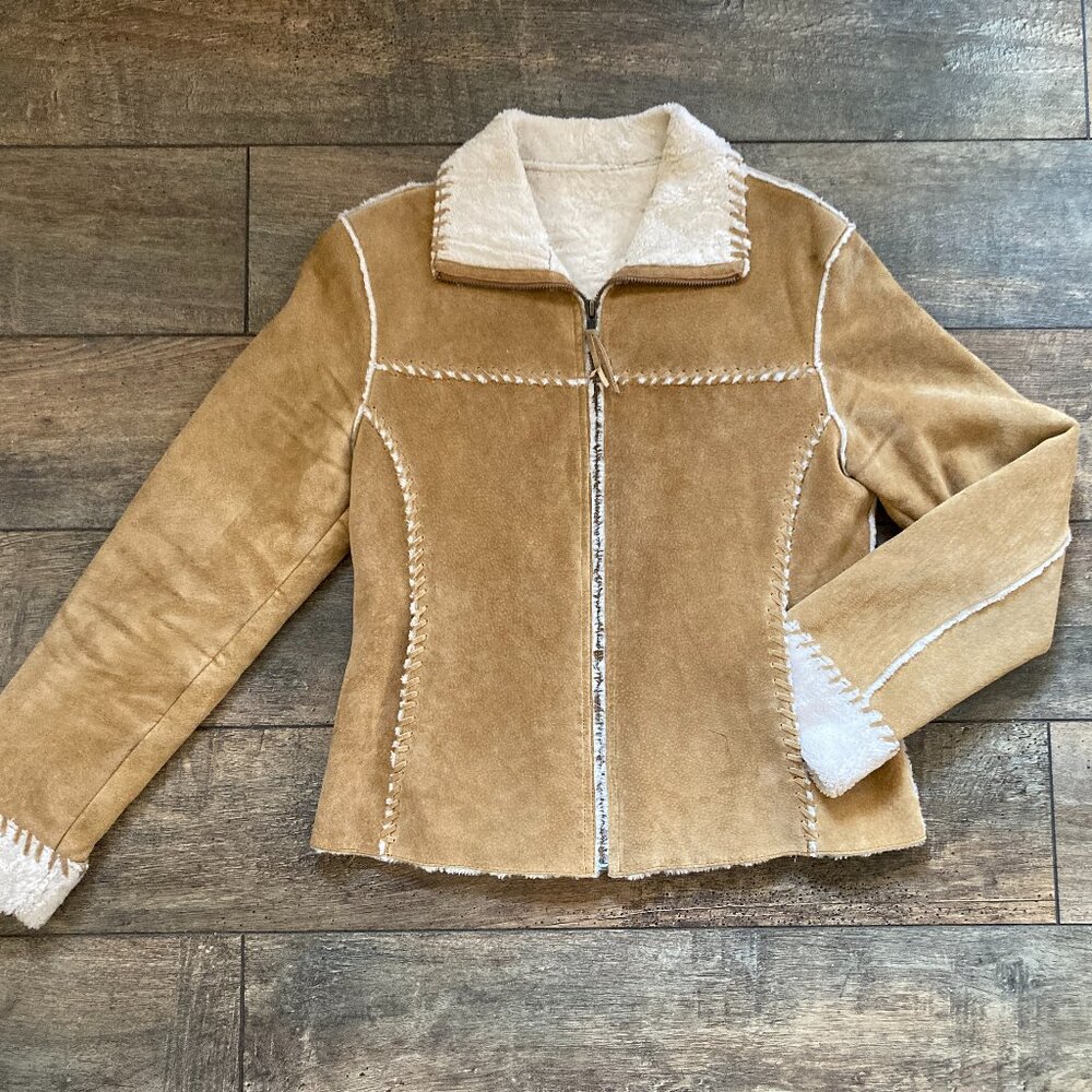 Vintage Women's Wilson Pelle Studio Suede Leather Faux "Shearling" Zip Jacket